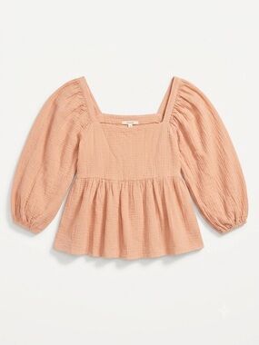 By Together Peach Square-Neck Peplum Top with Puff Sleeves-medium-new